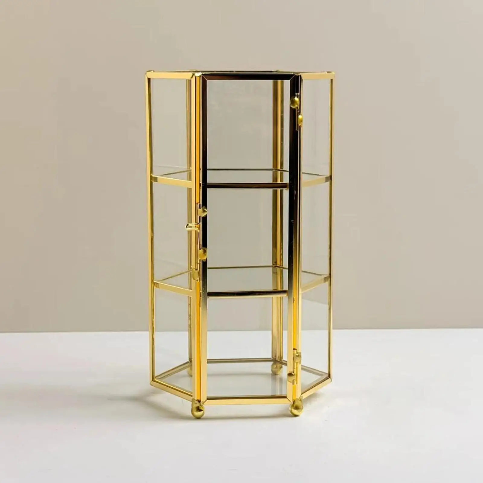 Vintage Style Glass Jewelry Box Hexagon Display Storage Case for Bracelets Watches Necklaces and Keepsakes