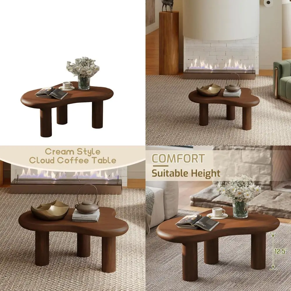 

Elegant 3-Legged Cloud Accent Table, 33.9 Dark Walnut, Durable & Easy Clean for Living & Bedroom