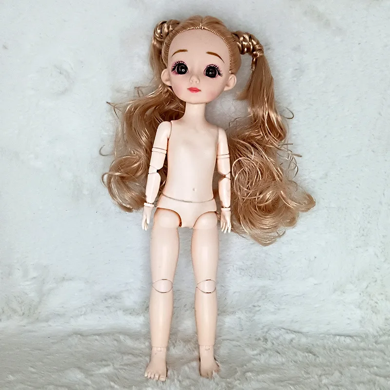 30cm Double Ponytails Curly Doll Head 3D Real Eyes Exquisite Dress-Up Doll Head 1/6 Doll Head Princess DIY Doll Head Accessories