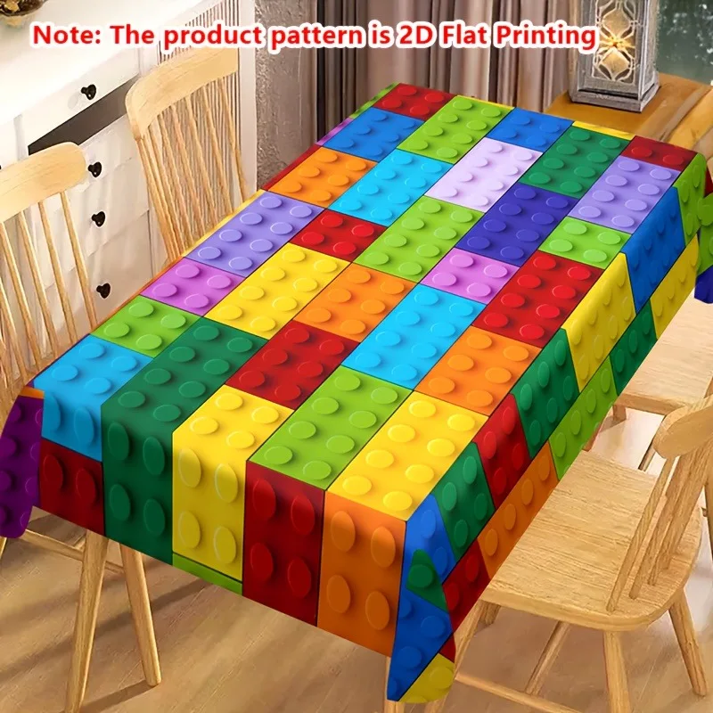 Vibrant Colorful Building Blocks Tablecloth Waterproof Picnic Table Cover for Indoor Outdoor Dining Area