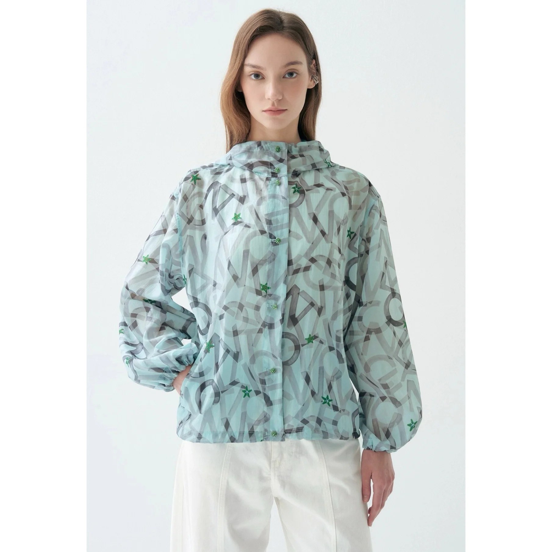 Lemon Cheese LAN26 Spring Autumn Fashionable Gradient Letter Print Hooded Thin Outerwear Sunscreen Women's Loose Fit Coat