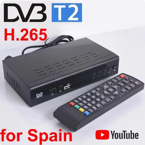 Digital TV Converters Box DVB-T2 H.265 Terrestrial HD Tuner TDT TV Decoder Receiver with Scart 100M Lan Port for EU Spain Italy