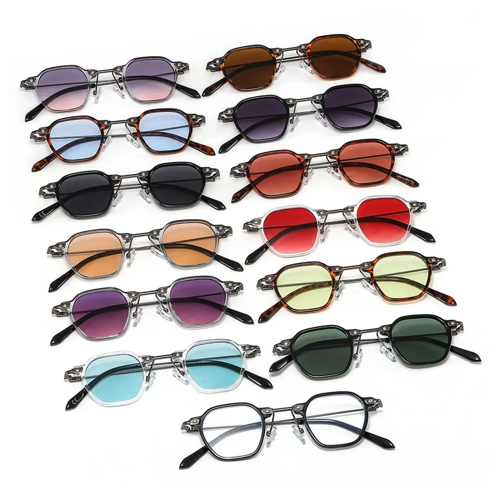 Punk Sunglasses for Women Men Small Polygon Frame Sun Glasses Vintage Avant Garde Hip Hop Shades Fashion Ocean Color Eyewear