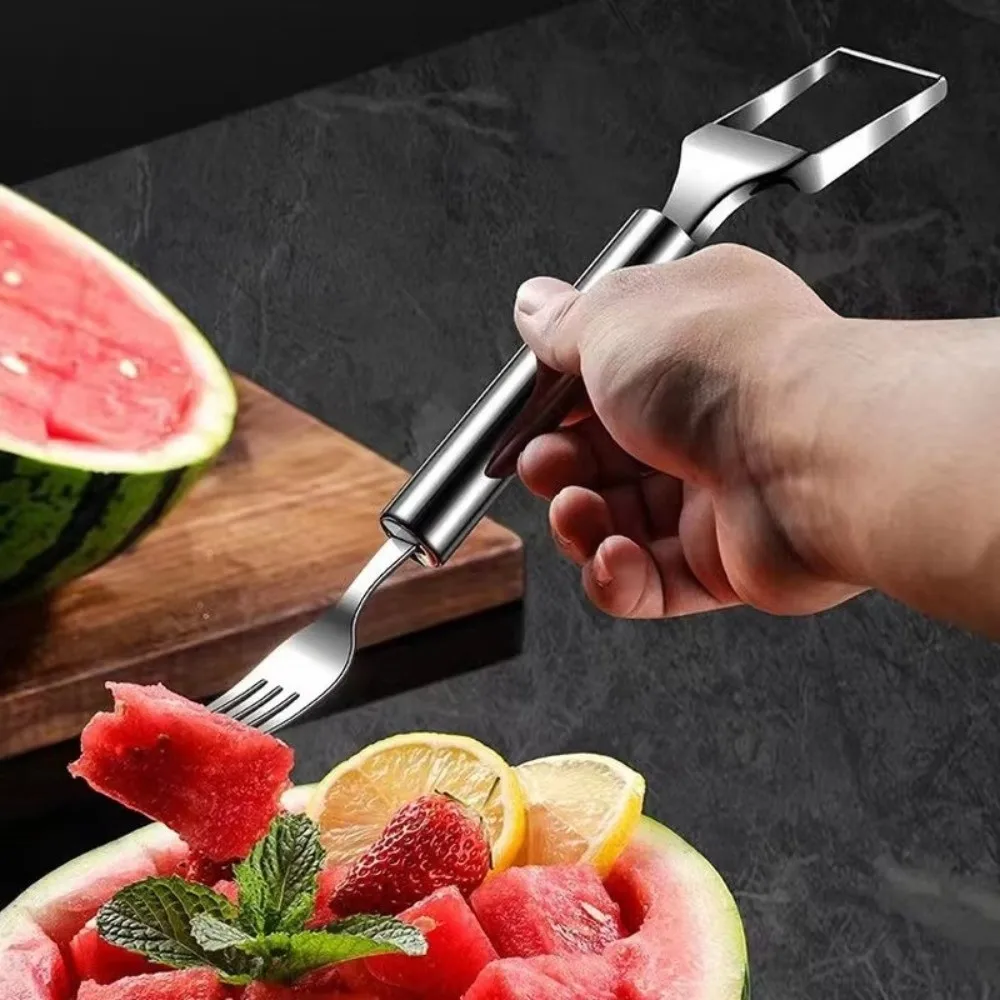 Professional 2 in 1 Watermelon Cutter Silver Stainless Steel Fruit Slicer Double Head Use Multi-purpose Salad Cutter Kitchen