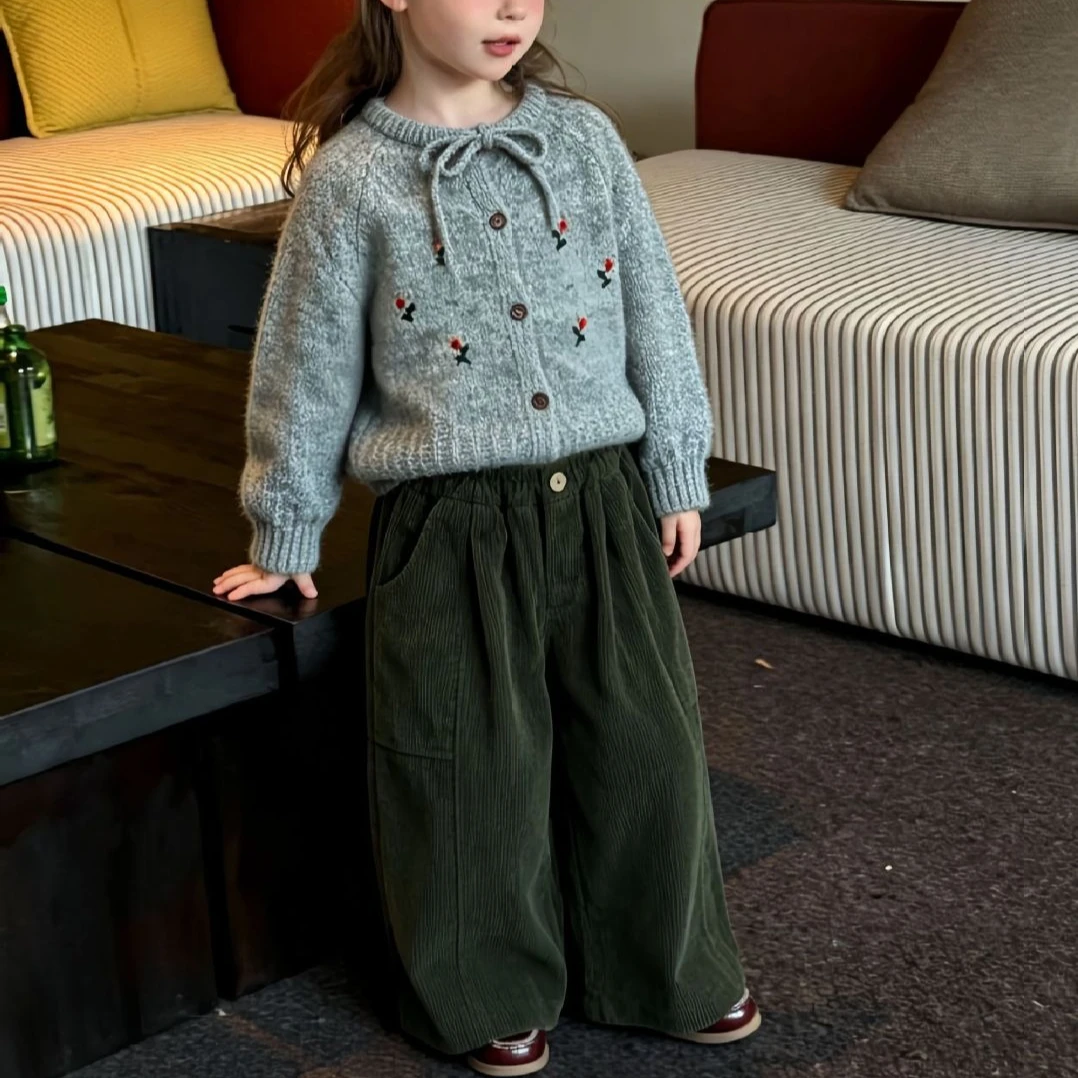 Girls Suit 2026 Autumn and Winter New Childrens Clothing Korean Style Girl Baby Tie Knit Cardigan Corkscrew Pants Two-piece Set