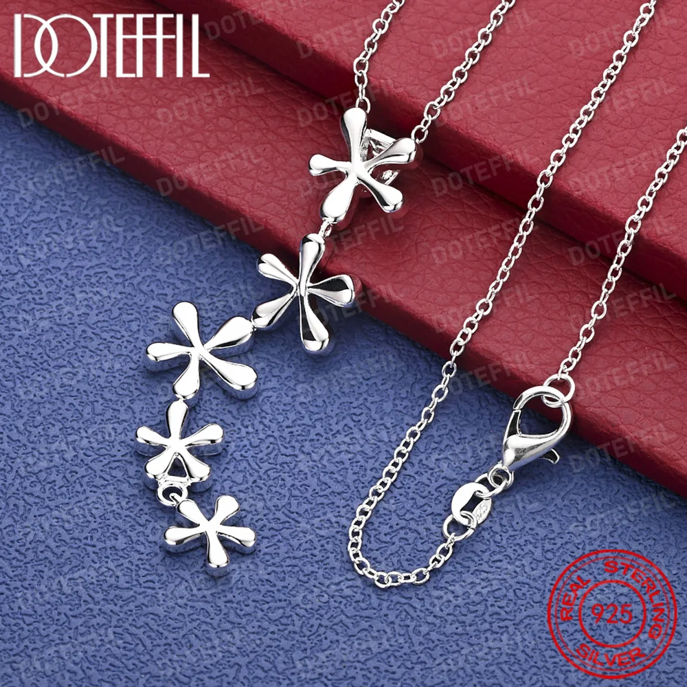 

925 Sterling Silver Flower Long Pendant Necklace For Woman Wedding Engagement Jewelry