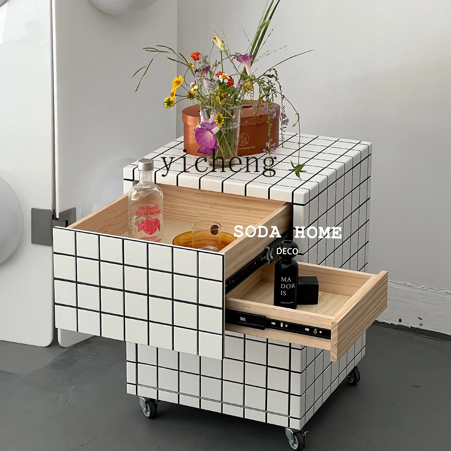 ZC checkerboard small apartment sofa side few small coffee table living room storage cabinet