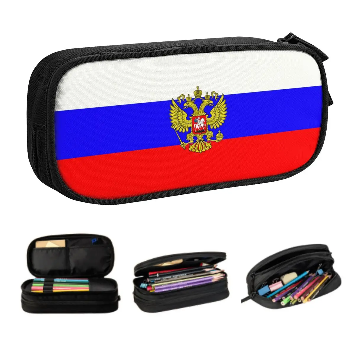 Customized Russian Flag Pencil Cases for Girl Boy Large Capacity Pen Box Bag Stationery