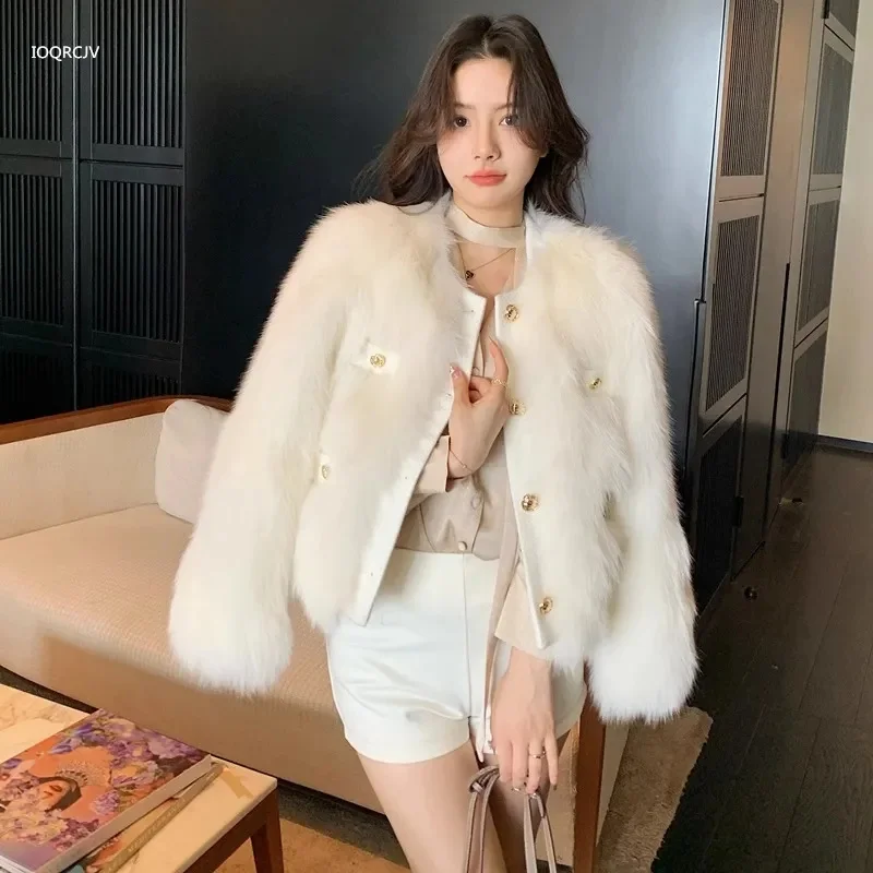 

New Fox Hair Small Fragrant Wind Fur Coat Women's Autumn Winter High End Short Faux Fur Jacket Thicken Cotton Warm Overcoat Tops