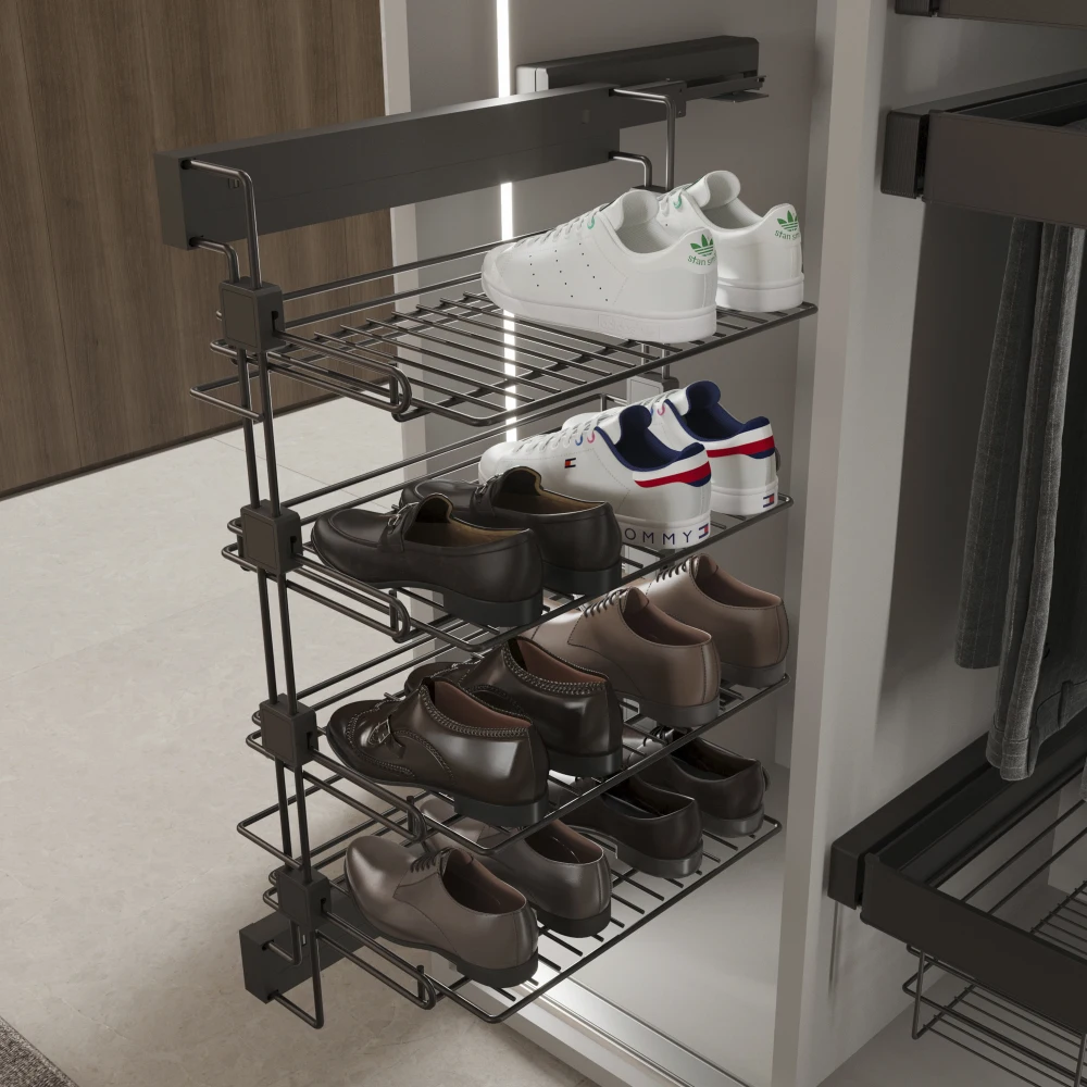 Emuca Spain Right Steel Titanium Quartz Removable Side Shoe Rack for Wardrobes and Dressing Rooms