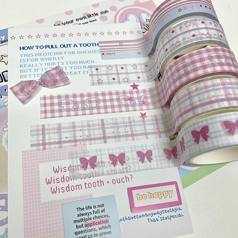 6 Stück/Packung Kawaii Grünes Vierblättriges Kleeblatt Schmetterling Schleife Washi Tape Set DIY Handbuch Dekoratives Masking Tape Material – Detail 6