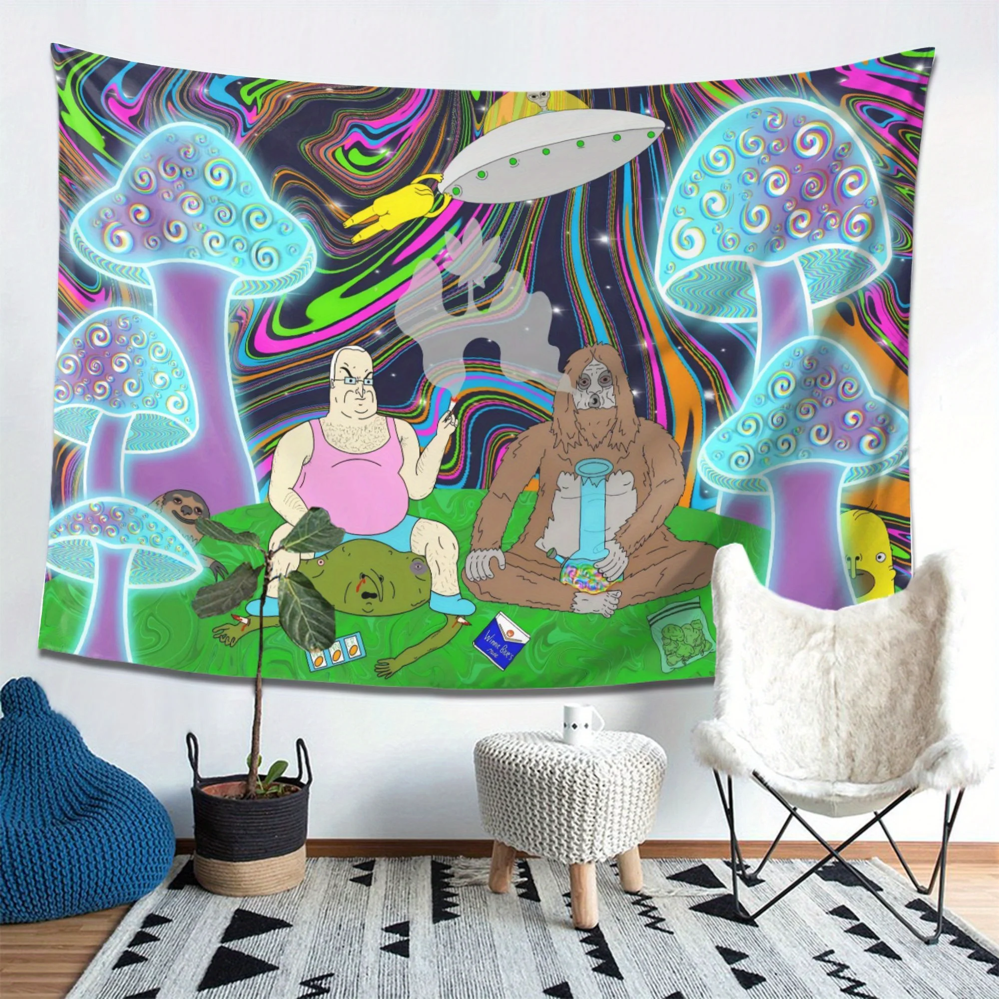 VIKAMA Fantasy Mushroom Forest Tapestry Living Room Feature Wall Music Party Wall Hanging Psychedelic Theme Room Decor