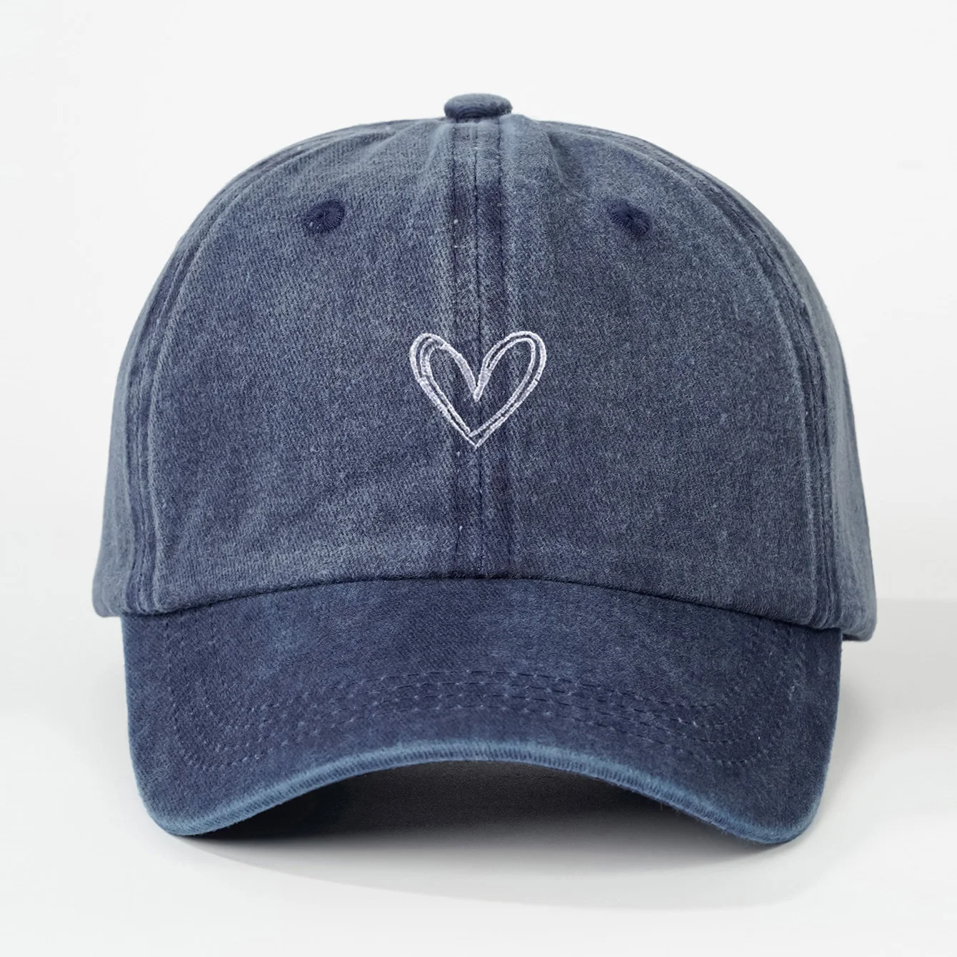 Spring/SummerHat Female Embroidered Peach Heart Wash Denim Baseball Hat Casual Korean Version Thin Couple Soft Top Duck Hat Male