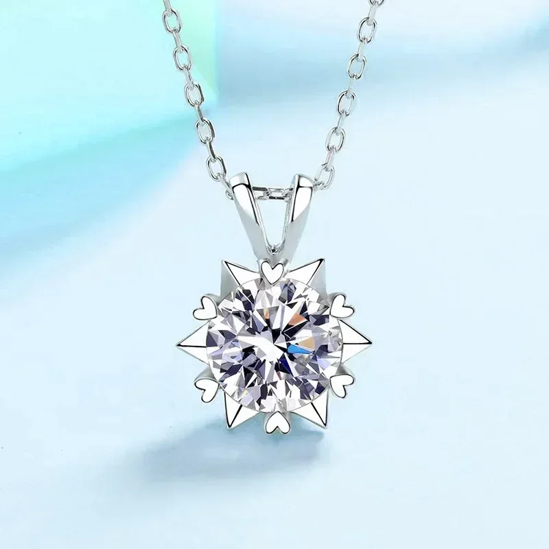

Women's S925 Sterling Silver Necklace 1-2 carat D Color Moissanite With Certificate Snowflake Clavicle Chain Wedding