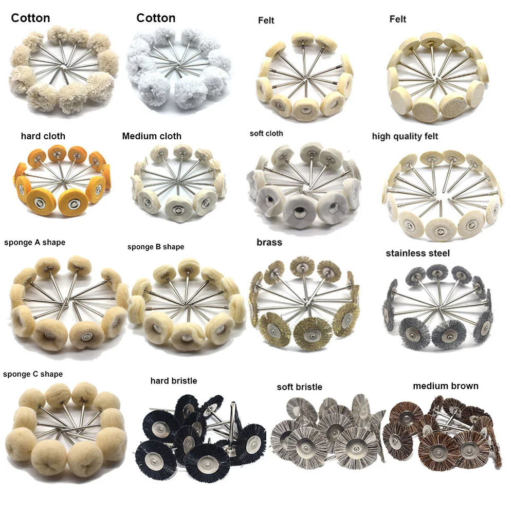 10PCS Polishing Wheels Wool/Cotton/Cloth Buffing Pad Jewelry Abrasive Brush Dremel Accessories For Rotary Tools