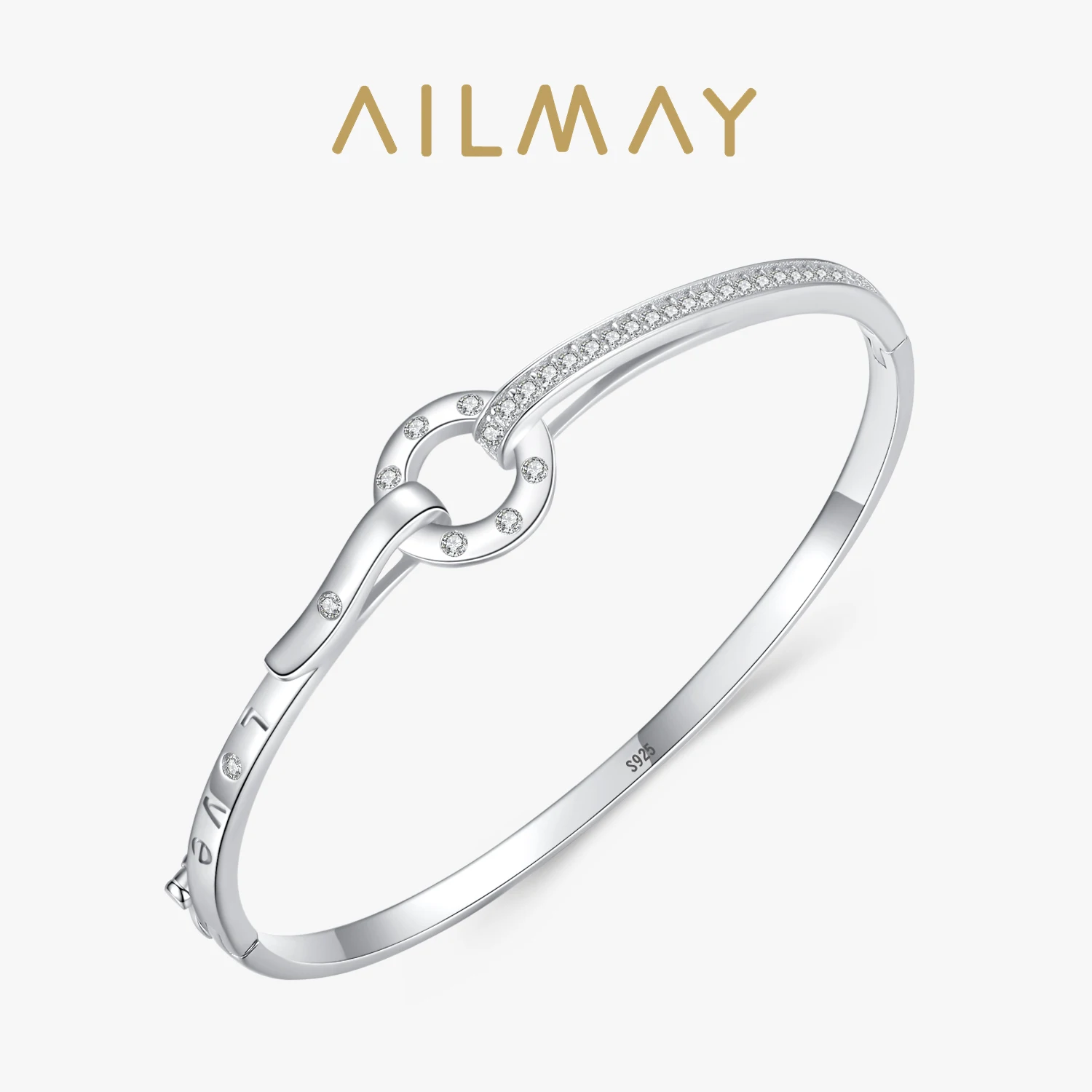 Ailmay najwyższej jakości prawdziwe 925 Sterling Silver wykwintne miłość przezroczysta cyrkonia bransoletki dla kobiet oświadczenie biżuteria prezent