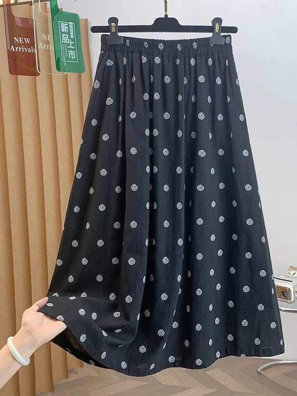 Black Polka Dot Print Halter Neck  Dress Women's Summer High Waist Draped Slimming Unique Casual A-Line Skirt