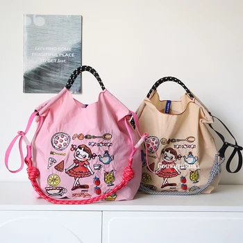 친환경 자수 나일론 쇼핑백 하이 라운드 크로스바디 여성용 가방 세련된 캔버스 볼 체인 