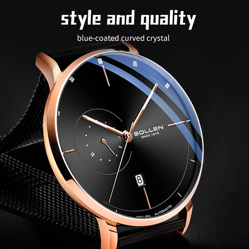 SOLLEN Men's Mechanical Watch, Men's Watch, Calendar, Fully Automatic Mechanical Fashion Watch, Novel and Cool