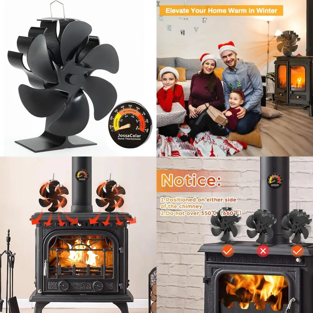 

Heat-Powered Fireplace Fan for Wood Stoves, Pellet Burners, and Log Heaters with Thermometer