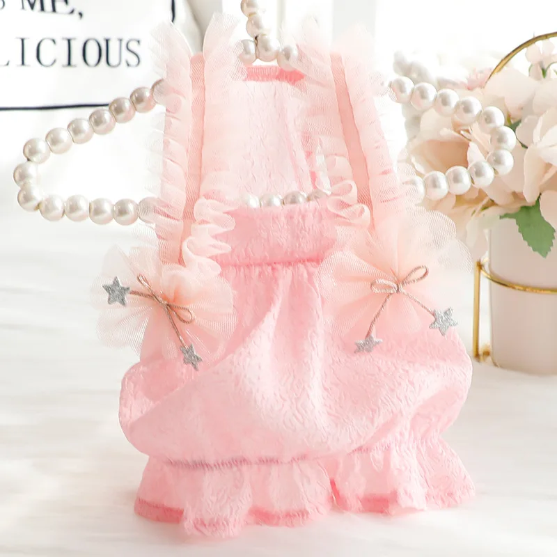 Dog Clothing Summer Thin Cat Princess Skirt Yellow Pink Bow Tulle Frill Edge Pumpkin Sun-top Pet Clothing L3636