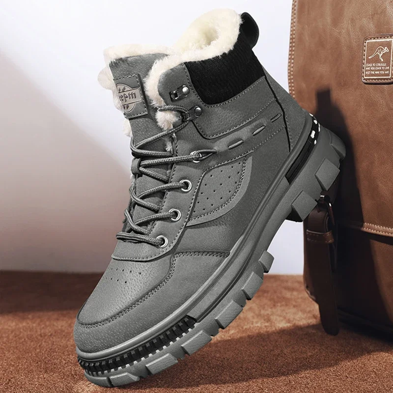 Plüsch männer Wanderschuhe Mode Leder Männer Turnschuhe Outdoor Anti-slip Männliche Stiefel Höhe Zunehmende Wanderschuhe 2023