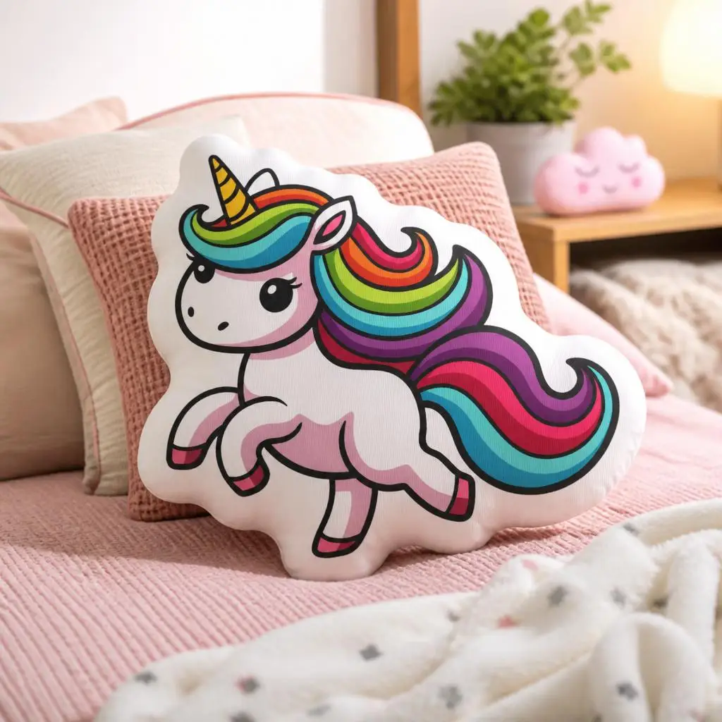 Cute Rainbow Unicorn Throw Pillow Irregular Stuffed Cushion Cartoon Fantasy Decorative Pillow for Bedroom Nursery Decor Gift