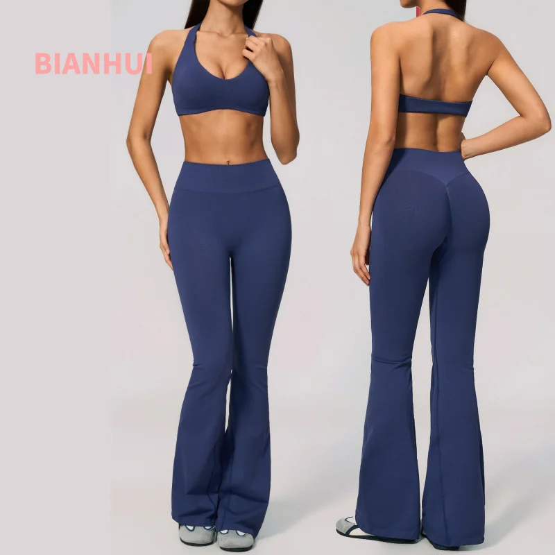 2pcs Athletic Wear Women Yoga Set Backless Halter Neck Casual Sports Fitness Running Summer Tracksuits Sports Bra Leggings Suits