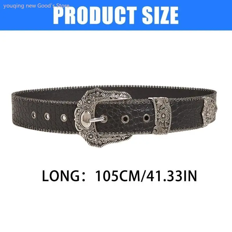 

49ME Vintage Carved Pattern Belt with Beaded Trim for Adult Belt for Various Outfit