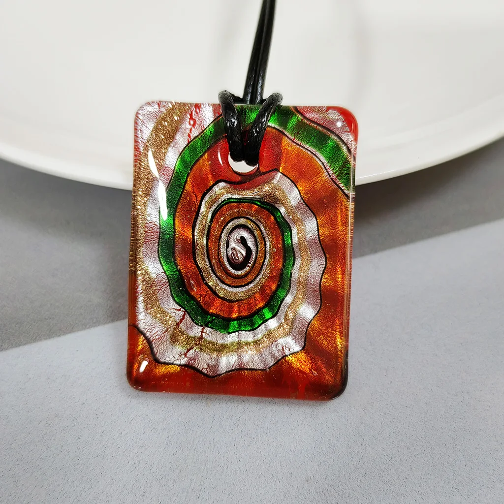 1 sztuk tajemnicze szkło Muran kwiatowy wir Lampwork kwadratowy wisiorek naszyjnik dla kobiet zmysł artystyczny tanie przedmioty z biżuterią