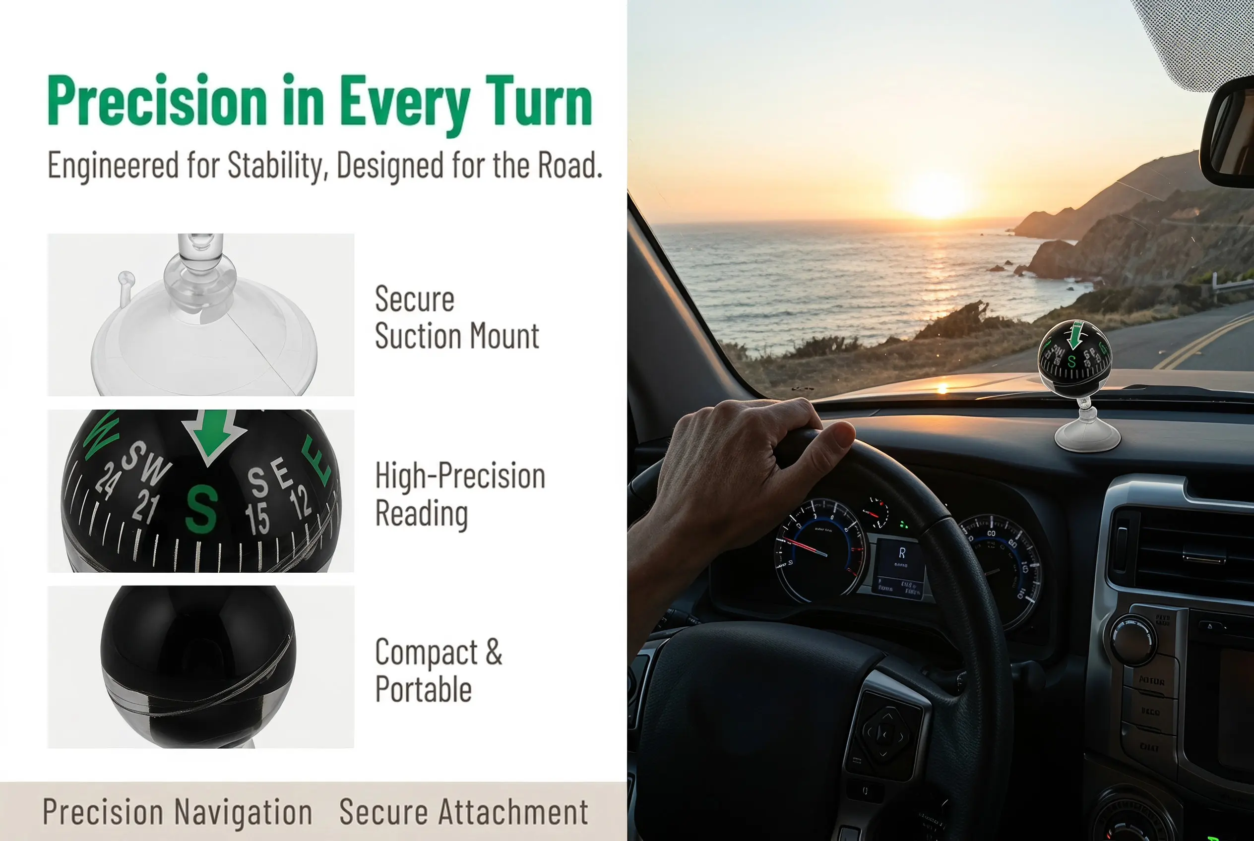Car Compass Dashboard Suction Cup Plastic Portable Automotive Navigation Guide Ball High Precision Compact 38Mm for Car Truck