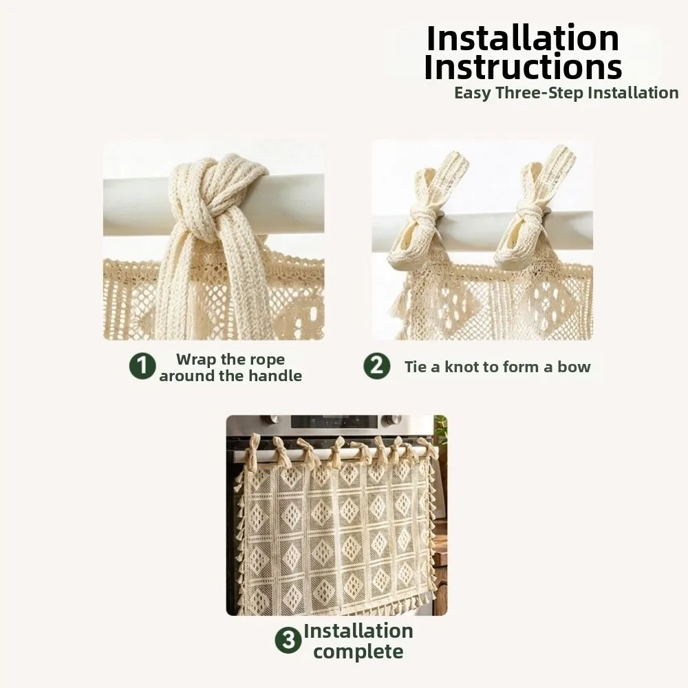 Lace Oven Door Curtain Tassels Washable Kitchen Cabinet Curtains Easy To Install Handmade Dishwasher Cover Skirt Kitchen Decor
