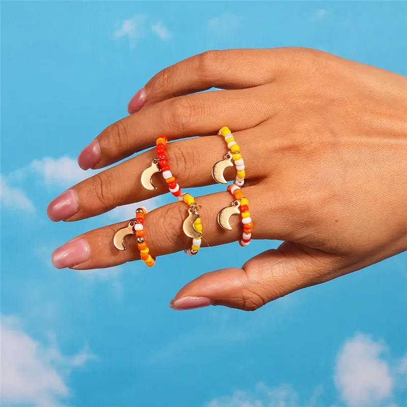 Aihua Koreanische Bunte Blume Ring Sets Böhmen Handgemachte Multi Perlen Reis Perlen Finger Ring Für Frauen Strand Schmuck Geschenke – Detail 22