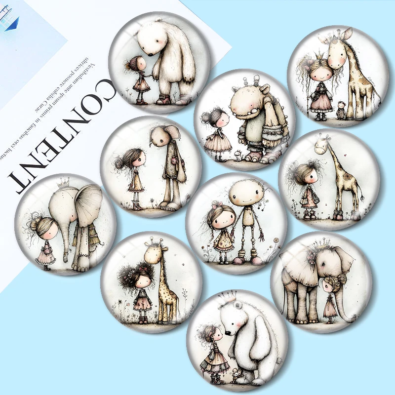 Fantasy Friendship12mm/18mm/20mm/25mm glass cabochon  bracelet pendant rings for jewelry demo earrings back Making findings