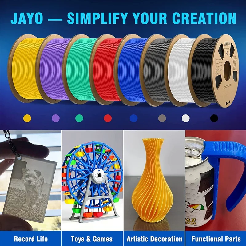 JAYO 3D Printer Filament PLA Series 1.75MM 5Rolls/10Rolls High Strength 100% No Bubble Neatly Wound for FDM DIY Gift Material