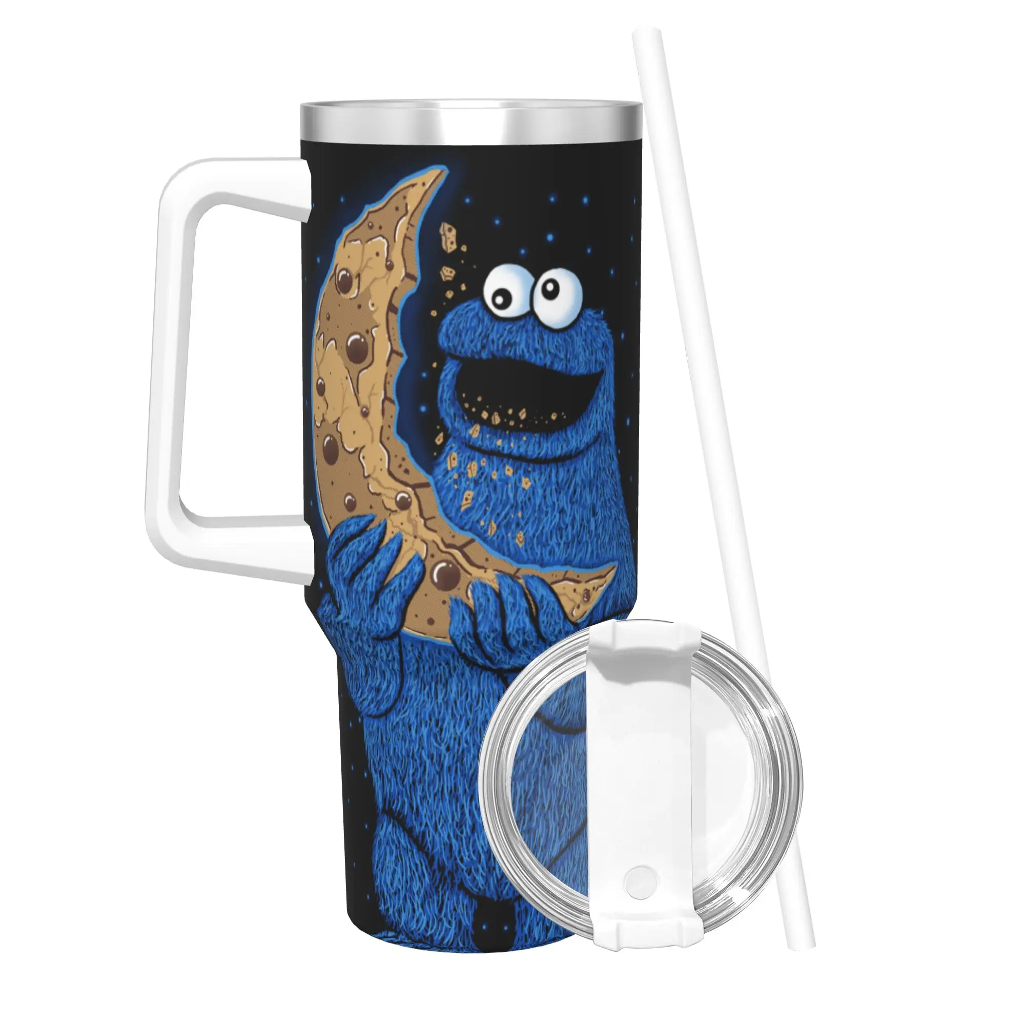 Stainless Steel Tumbler Cookie Monster Cookie Moon Thermal Mug  Keep Heat Cold and Hot Mugs Cup Driving Water Bottle