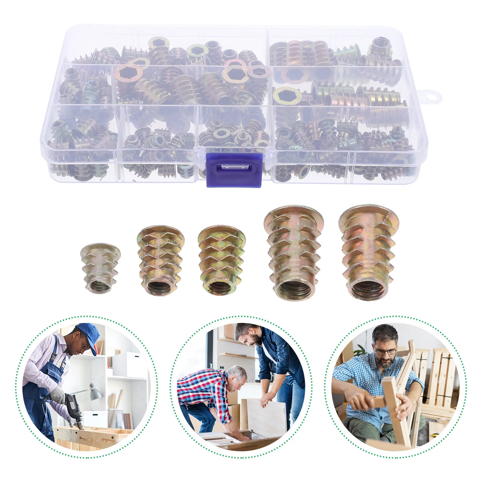 

Набор из 165 цветных врезных гаек из цинкового сплава для крепления деревянной мебели, с внутренней резьбой, винтовые вставки-гайки
