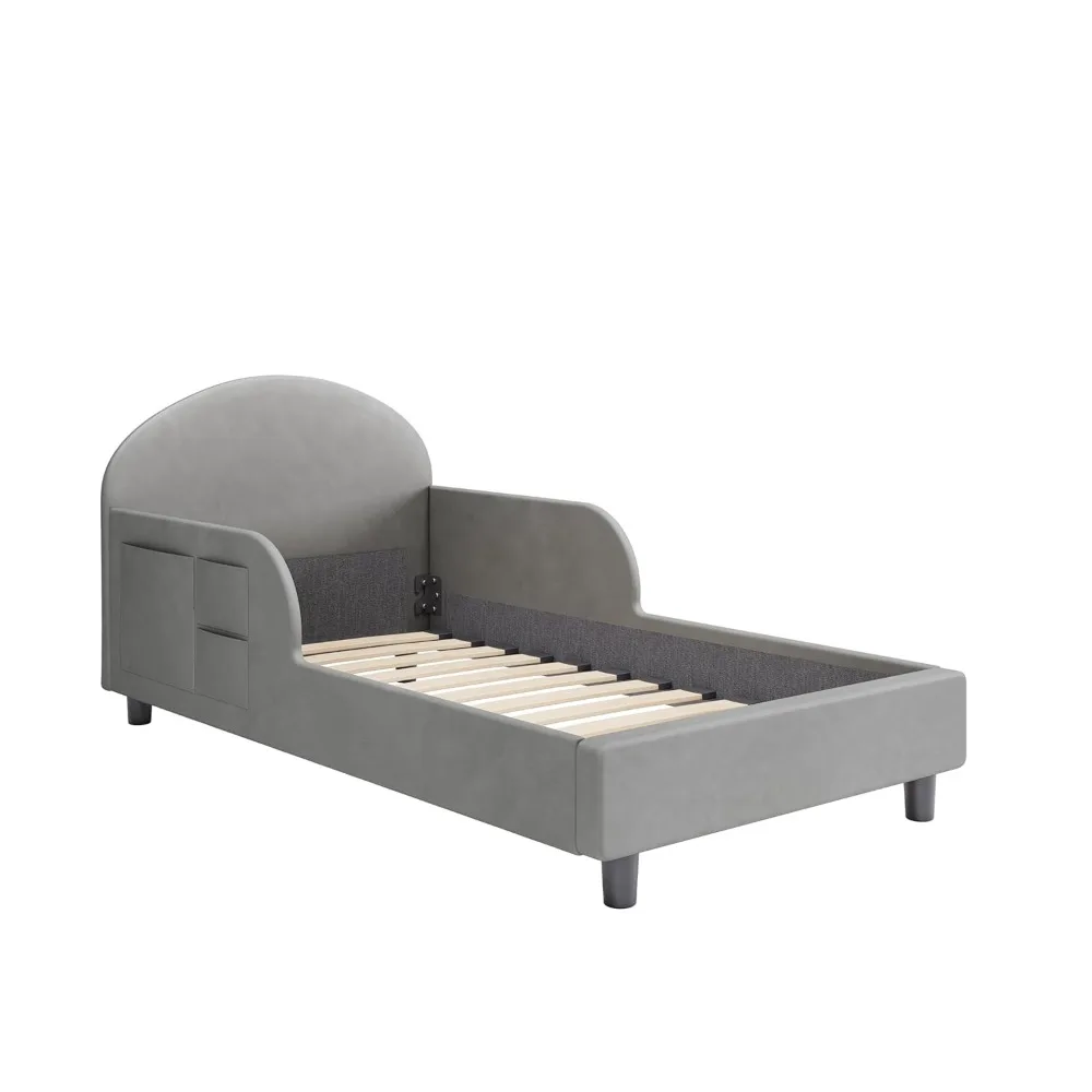 Little Seeds Oliver Upholstered Toddler Bed with Storage Pockets, Gray