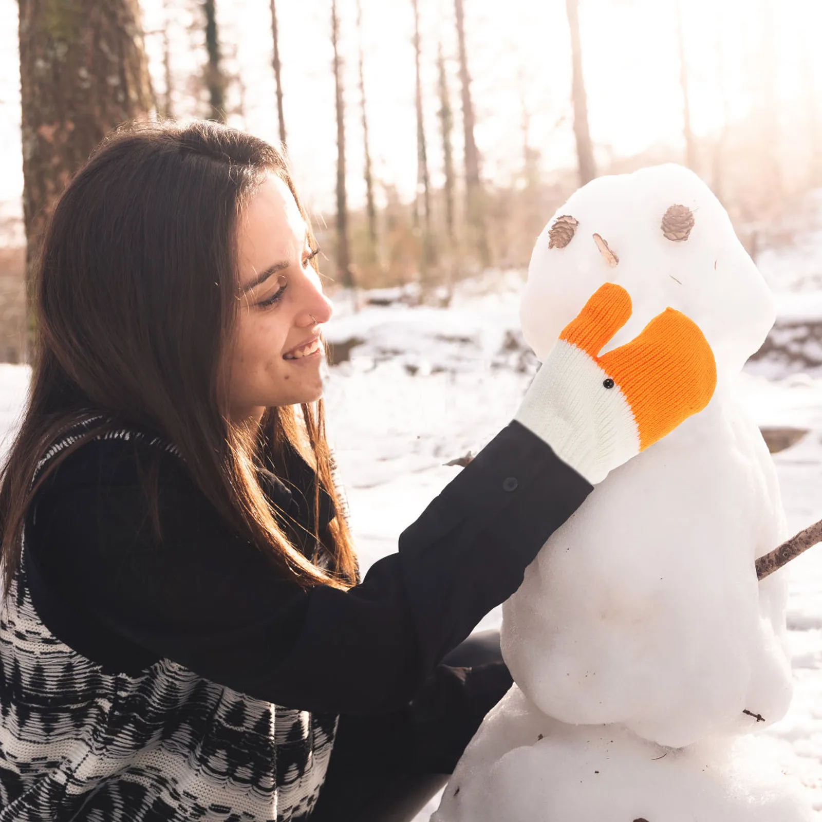 

Funny Knitted Gloves For Women Warm Thick Lined Winter Mittens Windproof Cold Weather Furry Hand Warmers Outdoor Riding