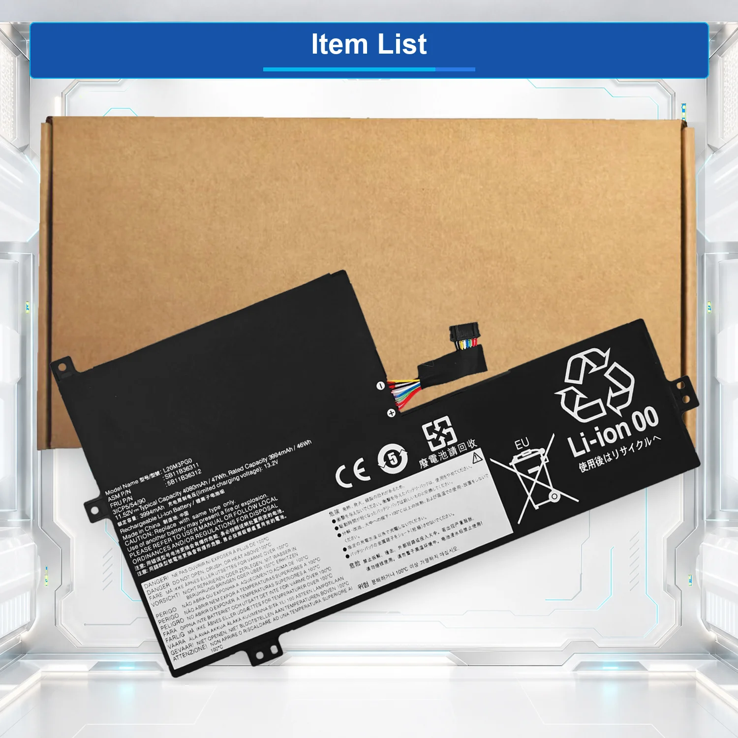 L20M3PG0 47Wh 11.52V Laptop Battery For Lenovo ThinkPad 100w 300w 500w Gen3 100e 300e Chromebook Gen3 L20C3PG0 L21C3PF0