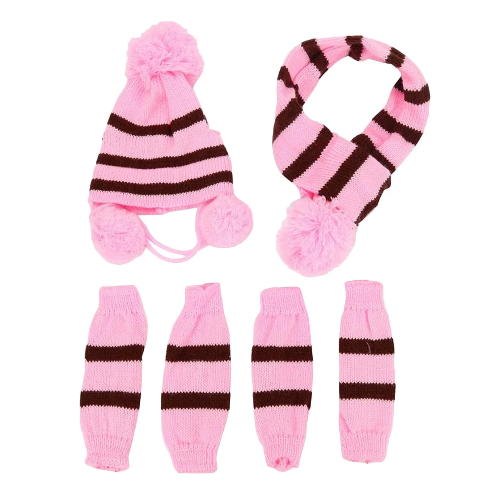 

1 set Dog Scarf Hat Set Knitted Winter Costume For Small Pets Warm Festival Outfit Christmas Party Accessories Xxs Pink