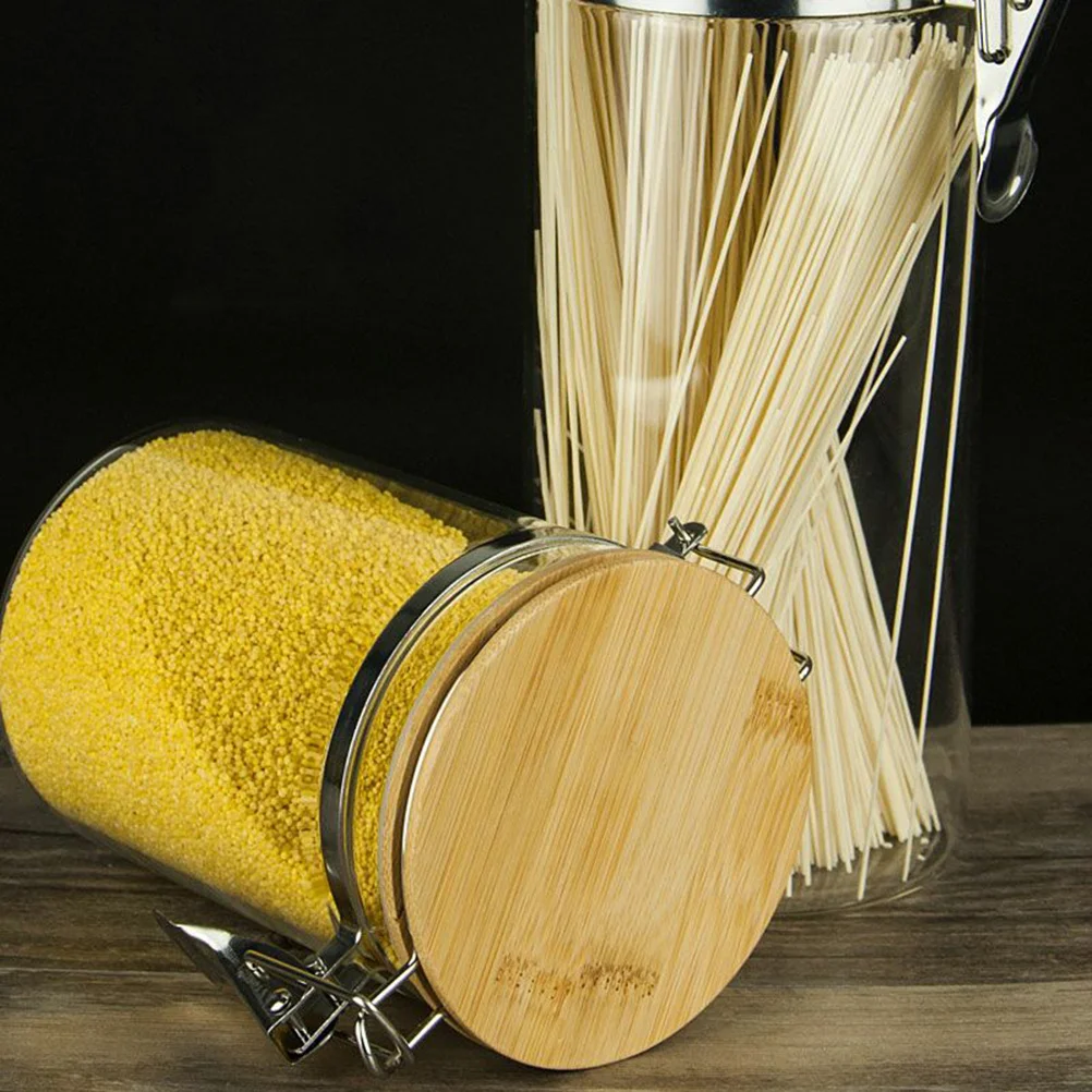 

Glass Airtight Storage Container Bamboo Lid Metal Lock Clip Sealed Canisters for Coffee Tea Sugar Salt Bean 1280Ml