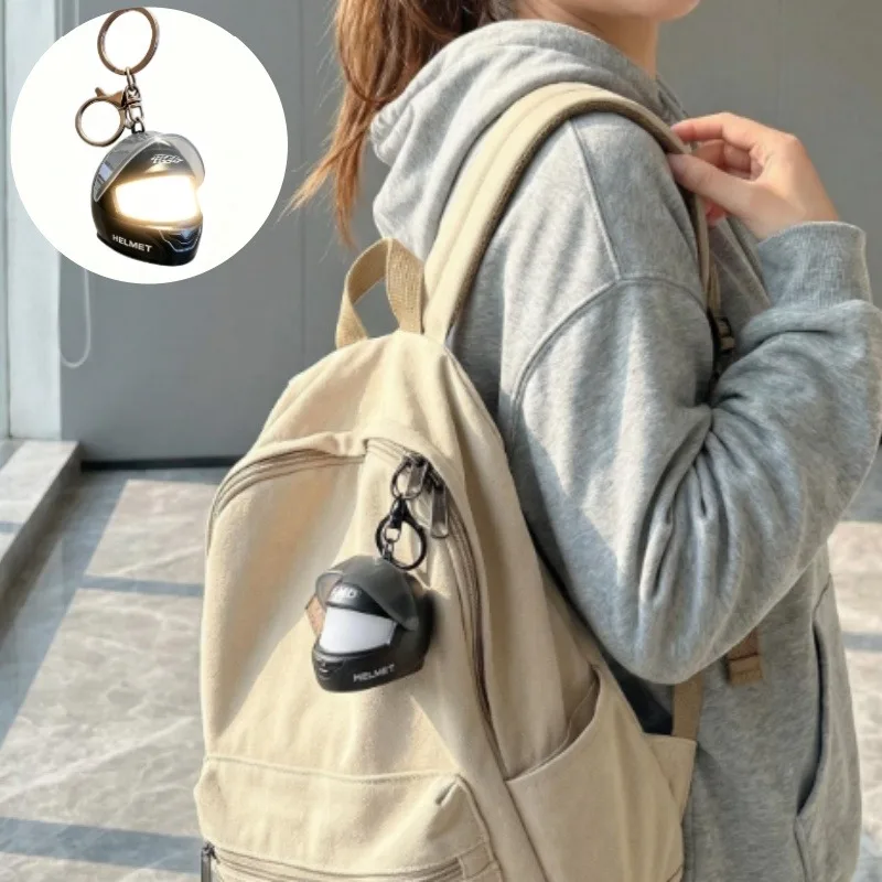 Flip Visor Lighted Helmet Keychain Mini Moto Helmet Key Ring LED Torch Pendant Car Bag Charm Gift for Motorcycle Enthusiasts