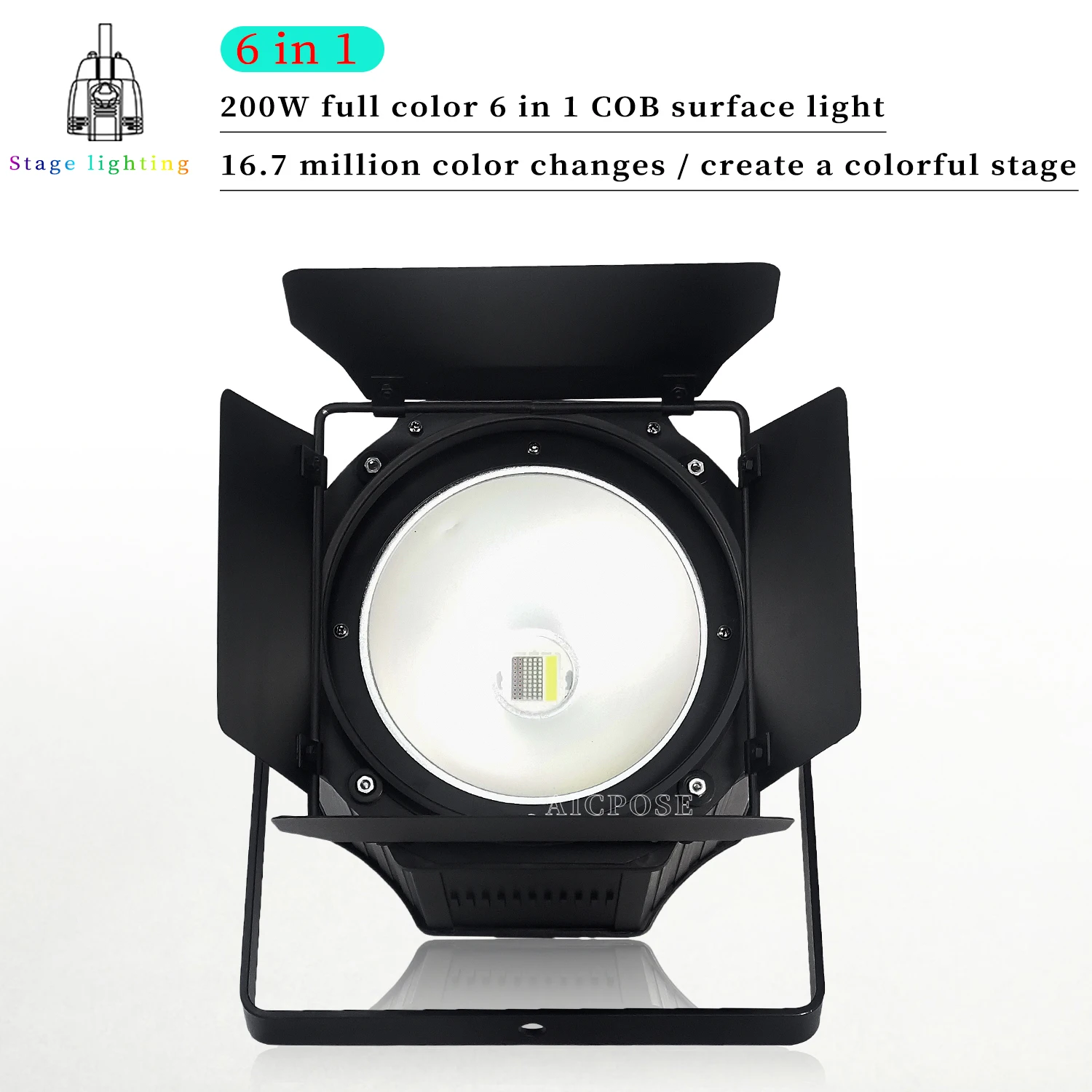 200W COB Audience Light RGBWA UV 6 in 1 LED Background Dye Cool White Warm White Baffle Professional DJ Disco Lights