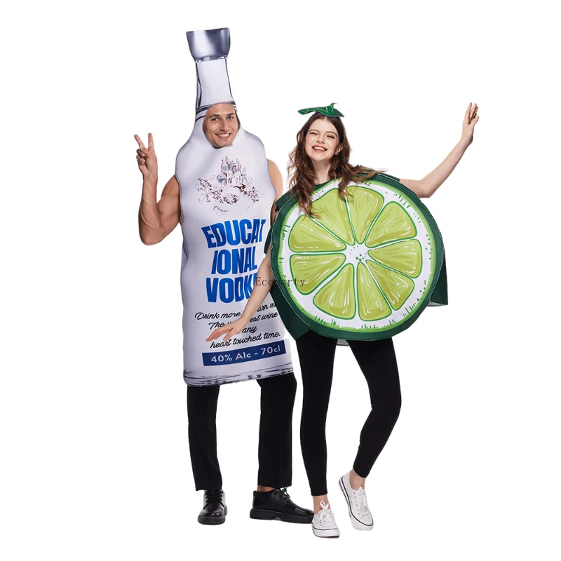 Disfraz de Halloween para Adultos, Traje de Botella de Vodka y Rodaja de Limón, Disfraces de Comida y Bebida para Mujeres y Hombres, Cosplay para Fiestas, Carnaval, Kostum, Disfraz