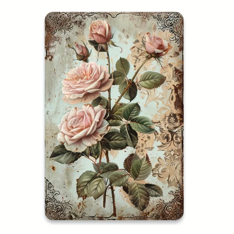 Vintage Rose Metal Plate Home Decoration Metal Painting Fun Wall Art Nadaje się do domu 8x12 cali Idealna dekoracja pokoju