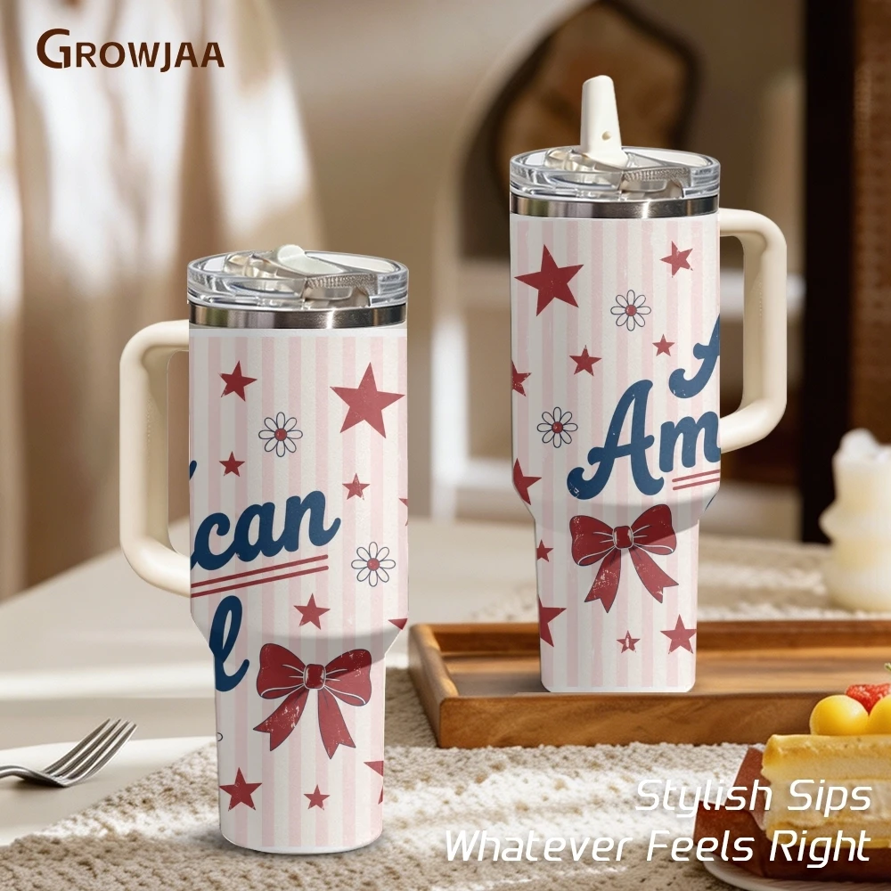 Celebrating Freedom Vacuum Flasks 40oz 3rd Gen Vacuum Insulated Stainless Steel Tumbler Cup with Handle Straw Lid for Gifts