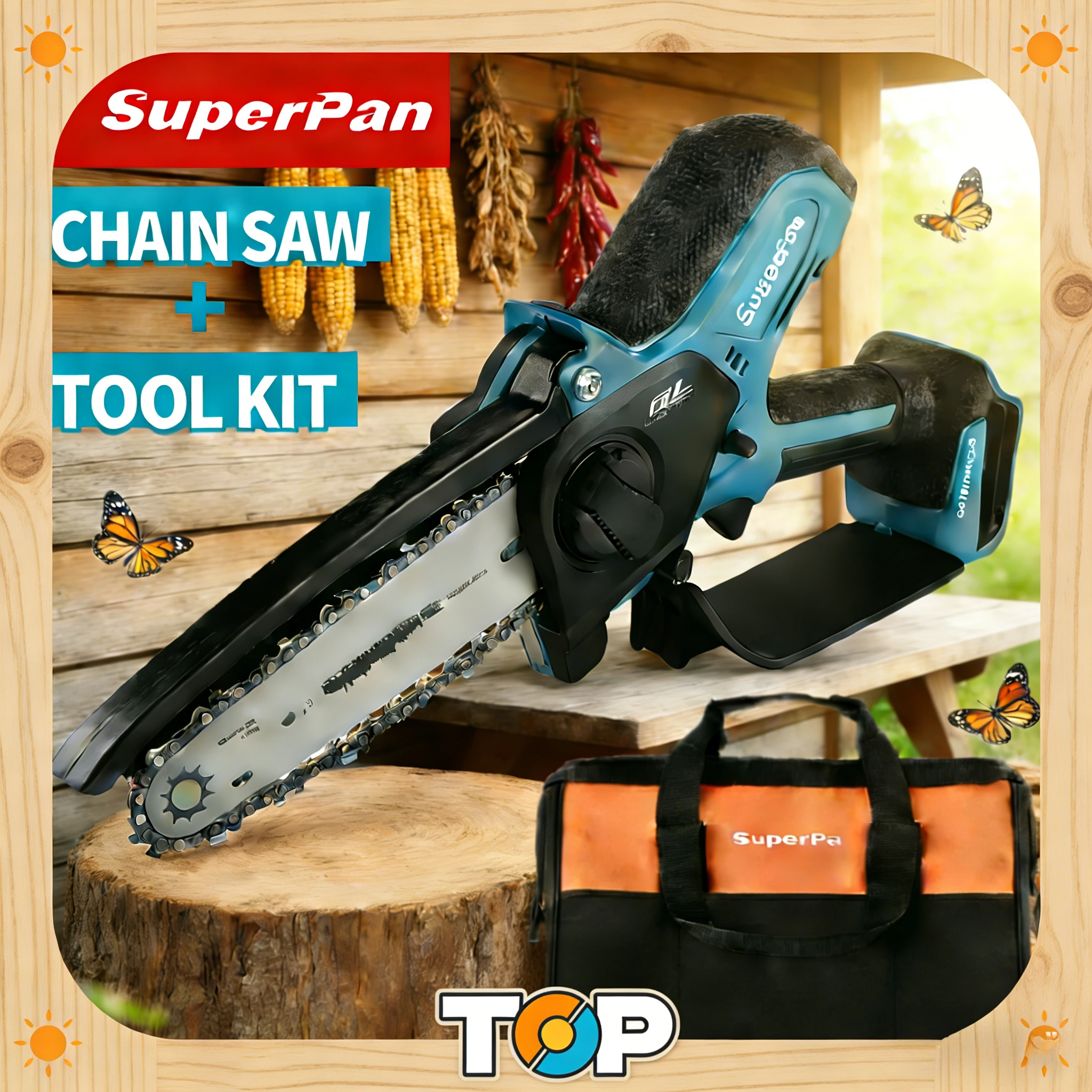 

Мини-бензопила SuperPan 420 мм, портативная электрическая пила с шагом цепи 0,325 дюйма для беспроводной резки древесины, совместима с аккумулятором Makita 18V.