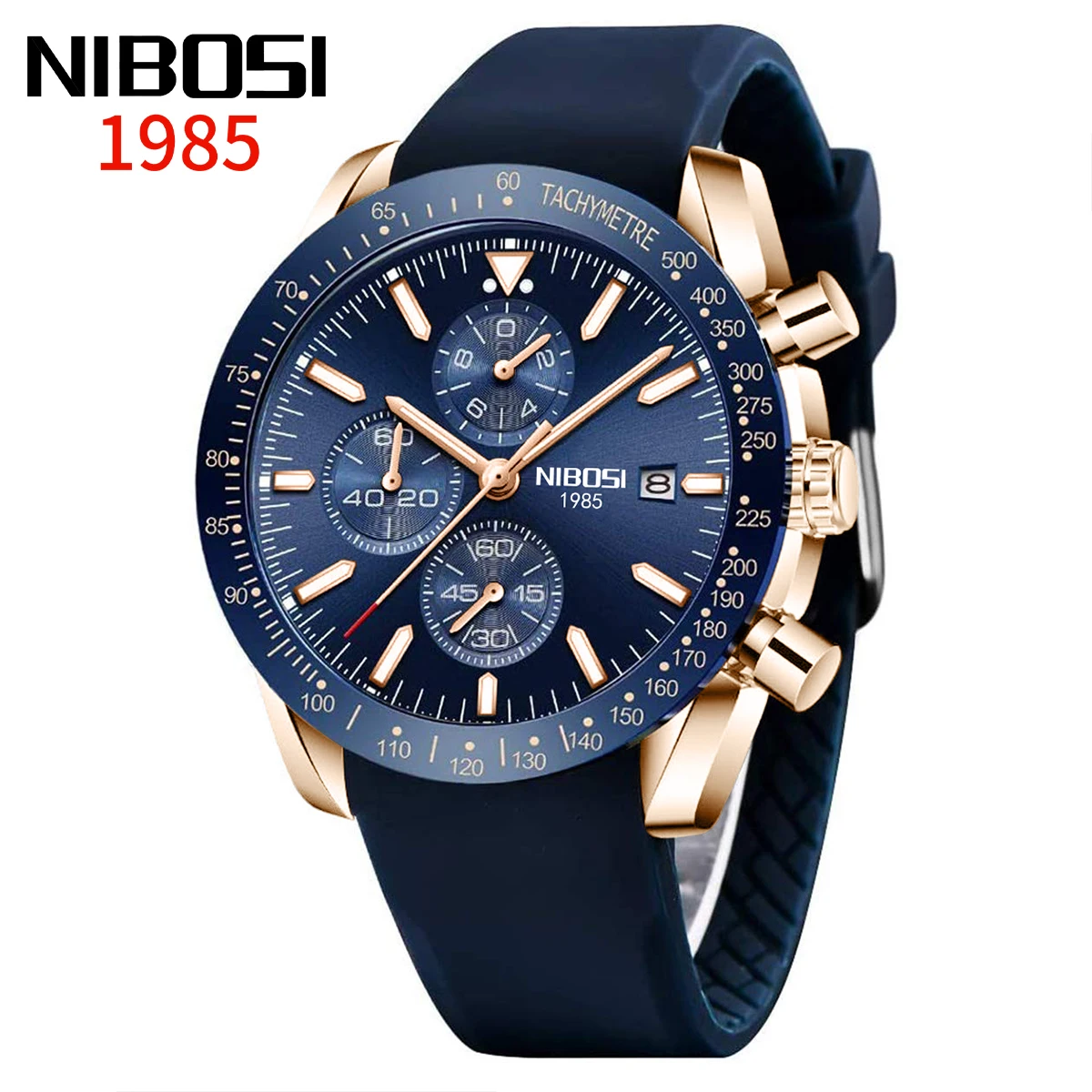 NIBOSI 9936 Silicone Strap Multi-function Men Wristwatch Waterproof Quartz Sport Watch For Men Luminous Chronograph Calendar