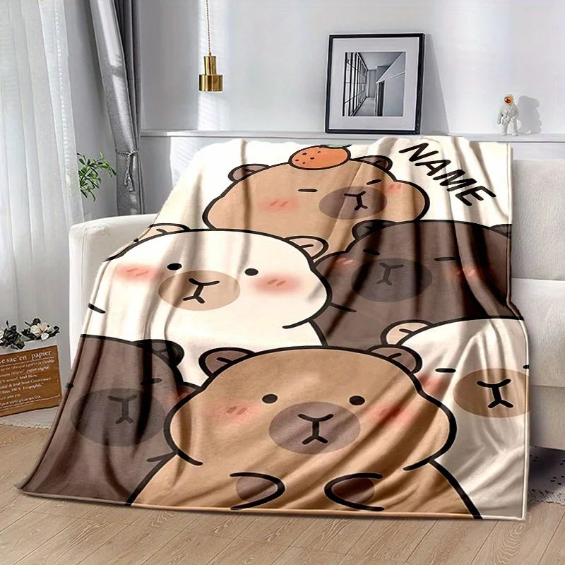 1pc Personalized capybara custom name blanket,suitable for bed,sofa,camping,travel,machine washable,wedding gift